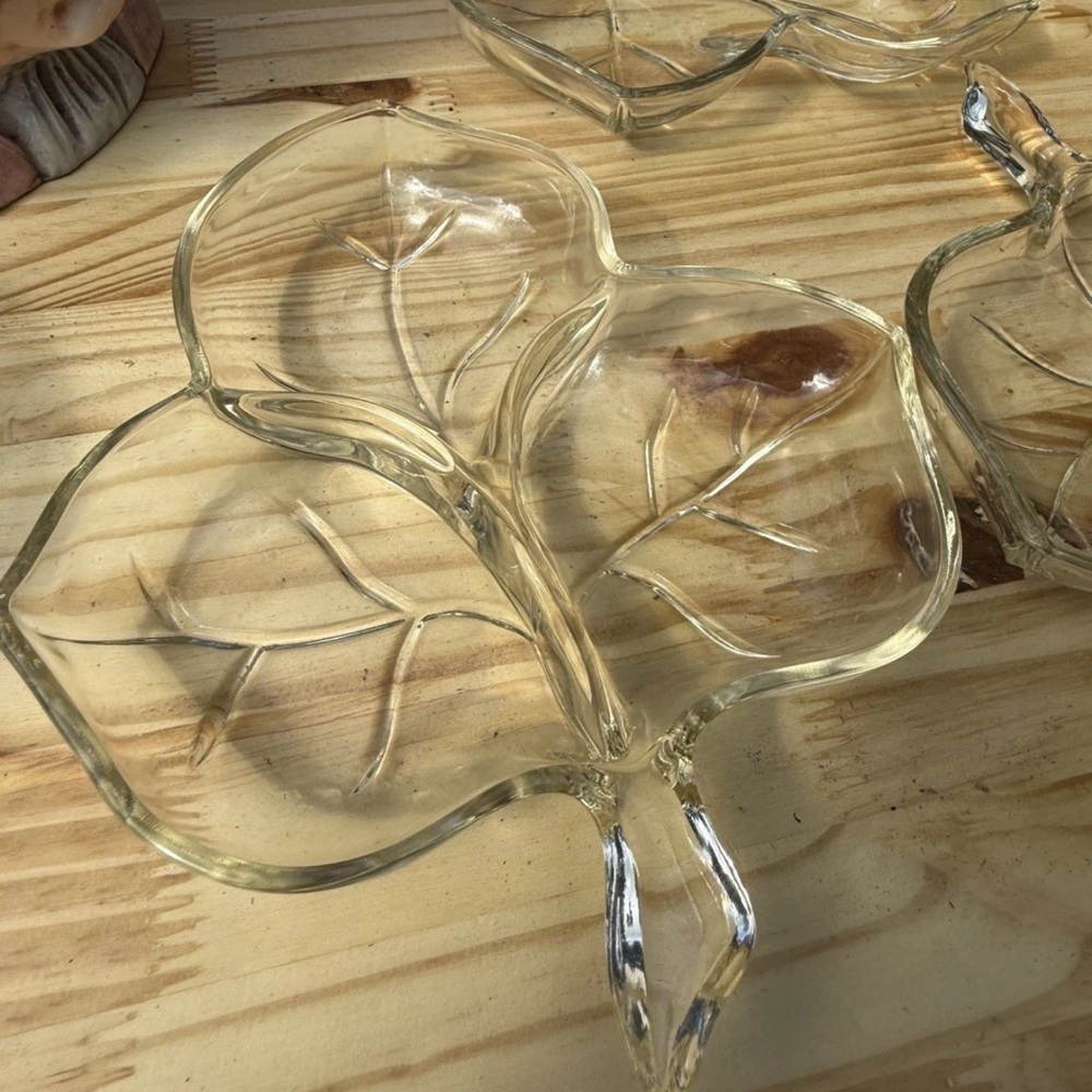 Vintage Clear Glass Leaf Shape Bowl Trinket Dish 8" Long - set of 3